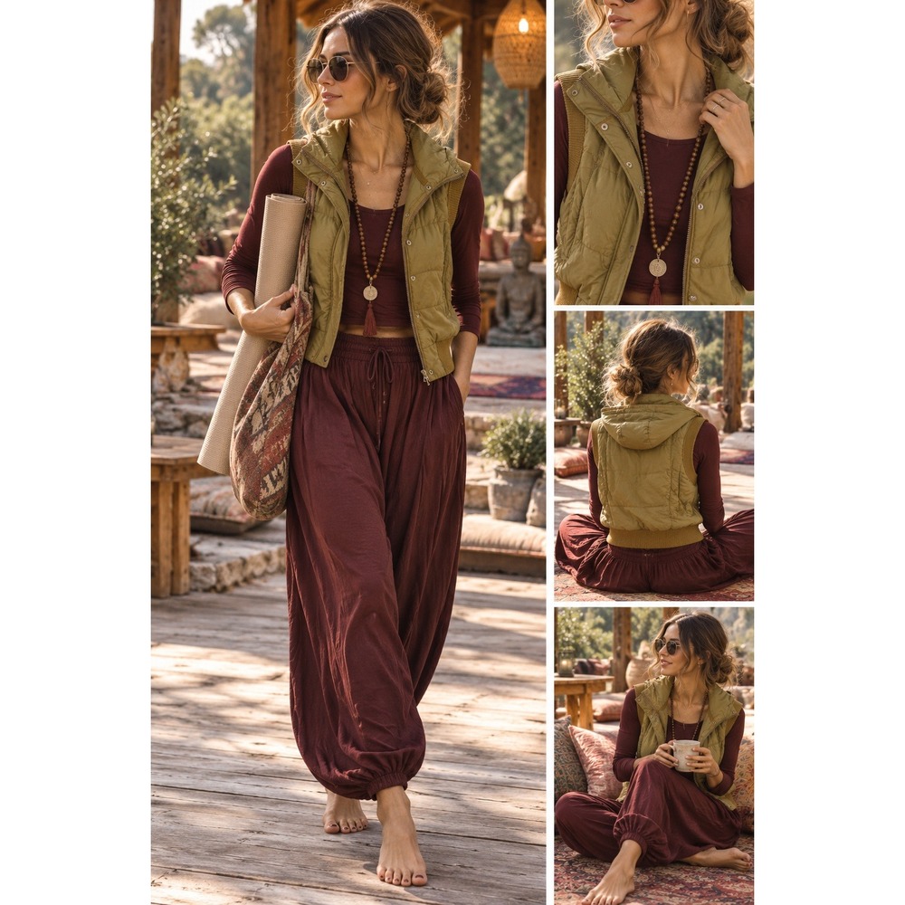 FP Movement puffer vest xs boho faded ombre olive fall hues yoga retreat cozy gc